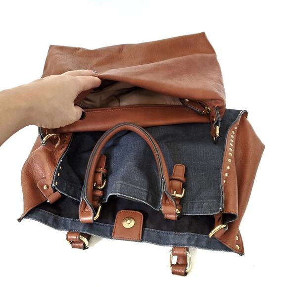 Black Rivet | Canvas Leather Riveted Shoulder Bag - Picture 9 of 13